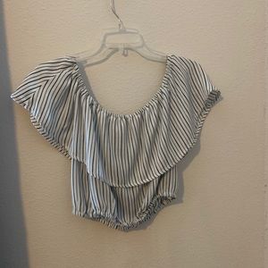 Black and white flirty off the shoulder top